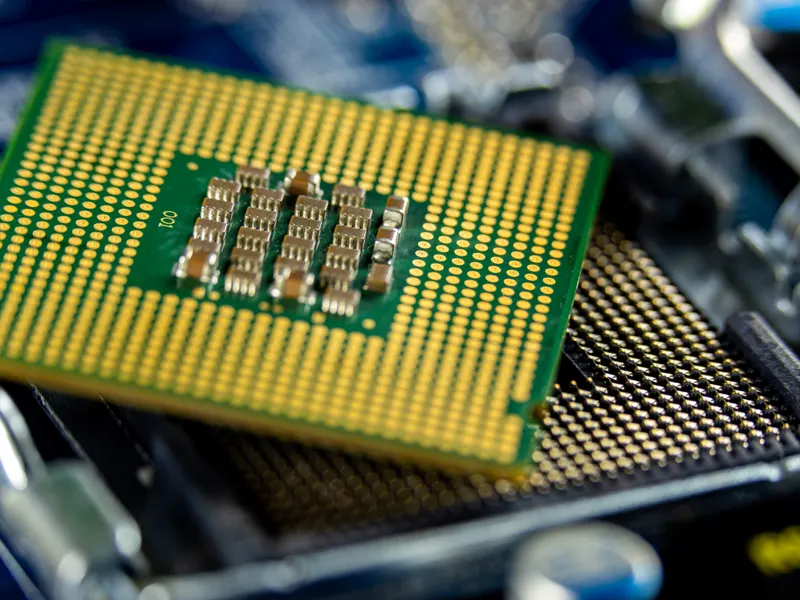 Microprocessor chip close-up – IC packaging industry